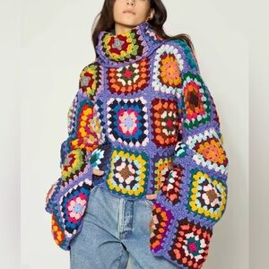 NWT Retail $395 Reba Hand Crochet Patterned Chunky Crochet Viral Sweater